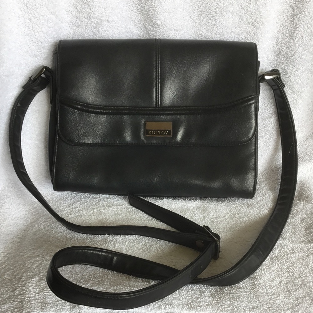 Koltov Black Leather Crossbody Bag
